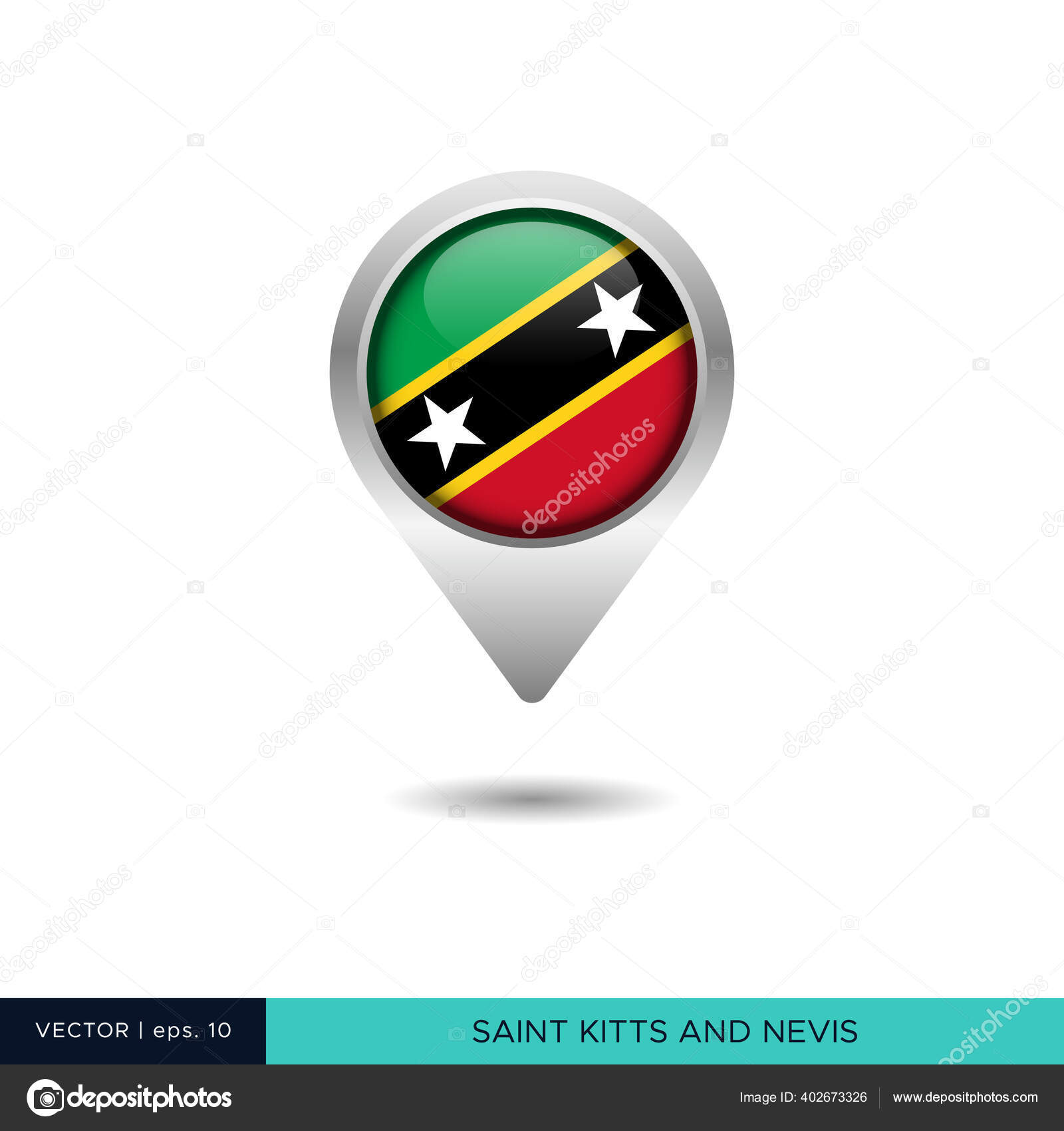 Saint Kitts Nevis Flag Map Pin Vector Design Template Stock Vector by