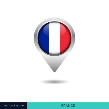 Fransa bayrak haritası pin vektör tasarım şablonu