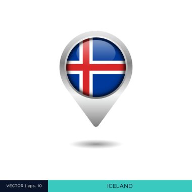 İzlanda bayrak haritası pin vektör tasarım şablonu