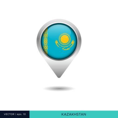 Kazakistan bayrak haritası pin vektör tasarım şablonu