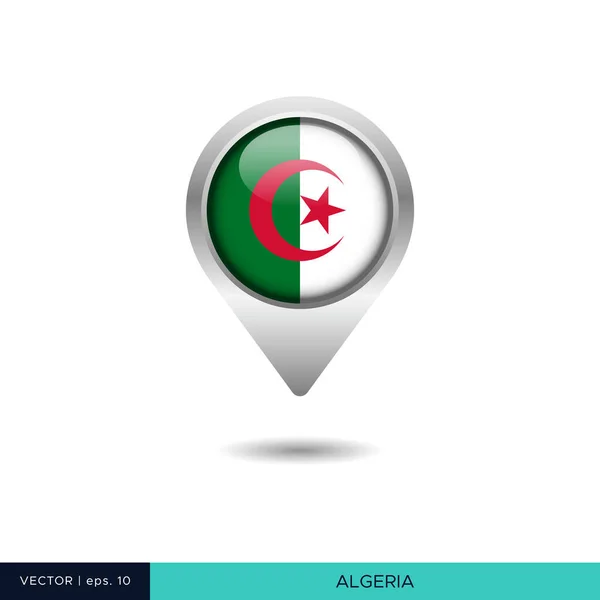 Algerien Flagge Karte Pin Vektor Design Vorlage — Stockvektor