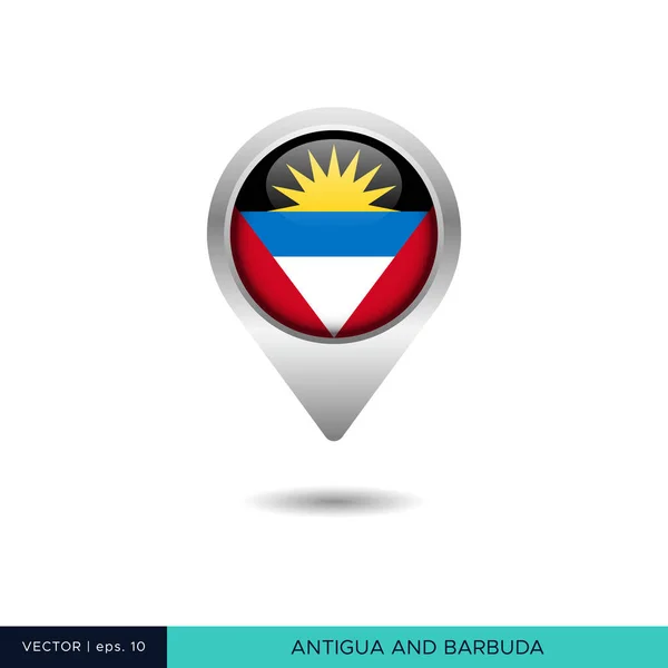 Antigua Barbuda Zászló Térkép Pin Vektor Tervezési Sablon — Stock Vector