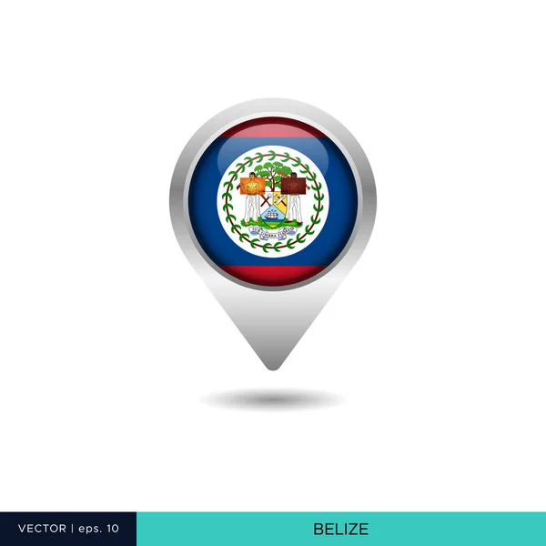 Belize Zászló Térkép Pin Vektor Tervezési Sablon — Stock Vector
