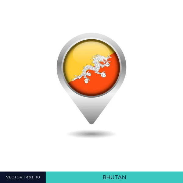 ブータン国旗マップピンベクトルデザインテンプレート — ストックベクタ