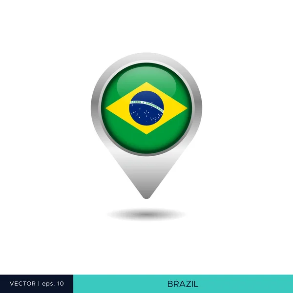 Brazílie Vlajka Mapa Pin Vektor Design Šablony — Stockový vektor