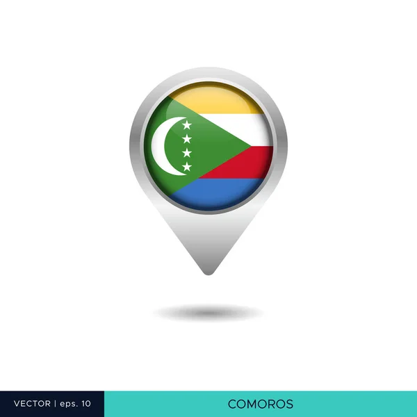 Comores Drapeau Carte Pin Vecteur Modèle Conception — Image vectorielle