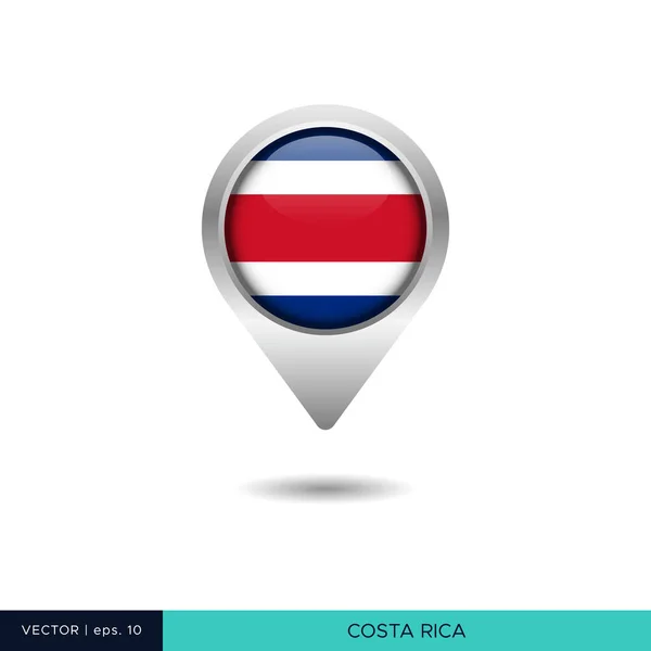 Costa Rica Bandera Mapa Pin Vector Diseño Plantilla — Archivo Imágenes Vectoriales