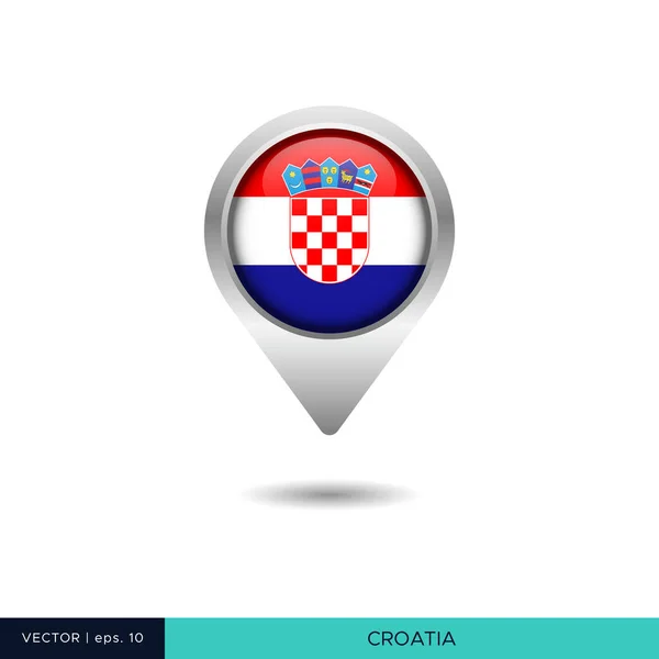 Kroatien Flagge Karte Pin Vektor Design Vorlage — Stockvektor