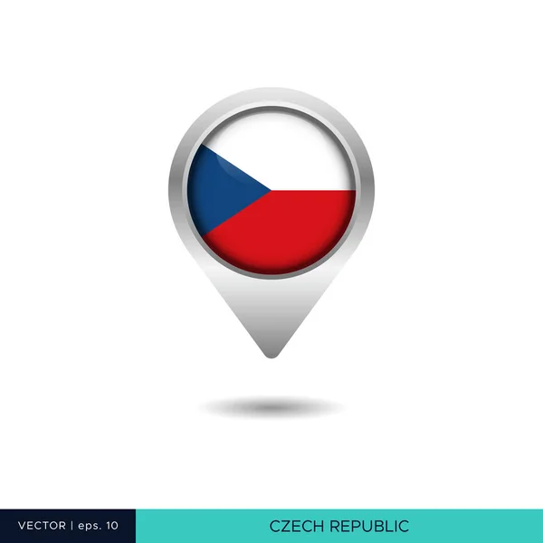 Tschechien Flagge Karte Pin Vektor Design Vorlage — Stockvektor