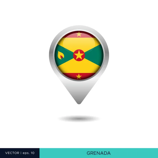 Grenada Vlag Kaart Pin Vector Ontwerp Sjabloon — Stockvector