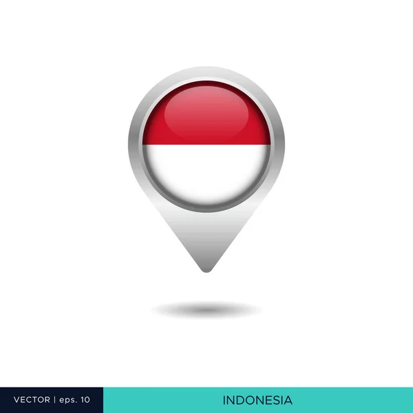 Indonezja Flaga Mapa Pin Wektor Wzór Projektu — Wektor stockowy