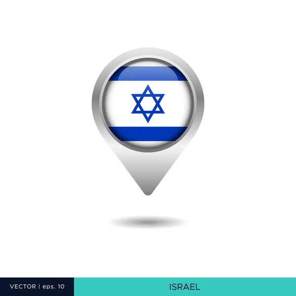Izrael Flaga Mapa Pin Wektor Wzór Projektu — Wektor stockowy