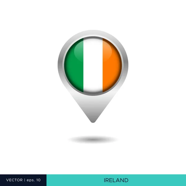 Irland Flagga Karta Stift Vektor Design Mall — Stock vektor