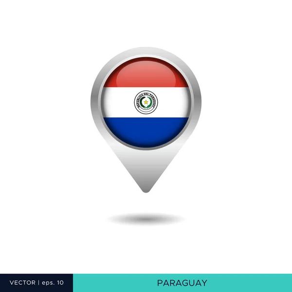 Paraguay Zászló Térkép Pin Vektor Tervezési Sablon — Stock Vector