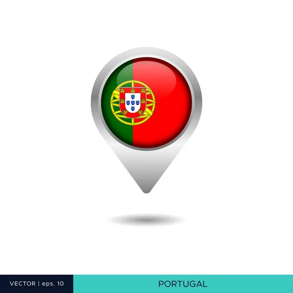 Portugal Drapeau Carte Pin Vecteur Modèle Conception — Image vectorielle