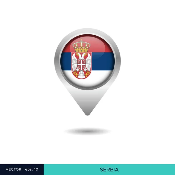 Serbien Flagge Karte Pin Vektor Design Vorlage — Stockvektor