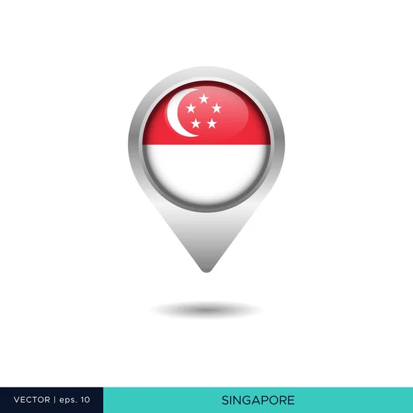Singapur Bandera Mapa Pin Vector Diseño Plantilla — Vector de stock