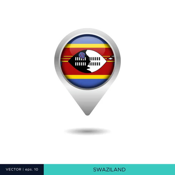 Swaziland Vlag Kaart Pin Vector Ontwerp Template — Stockvector
