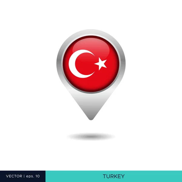 Turquía Bandera Mapa Pin Vector Diseño Plantilla — Vector de stock