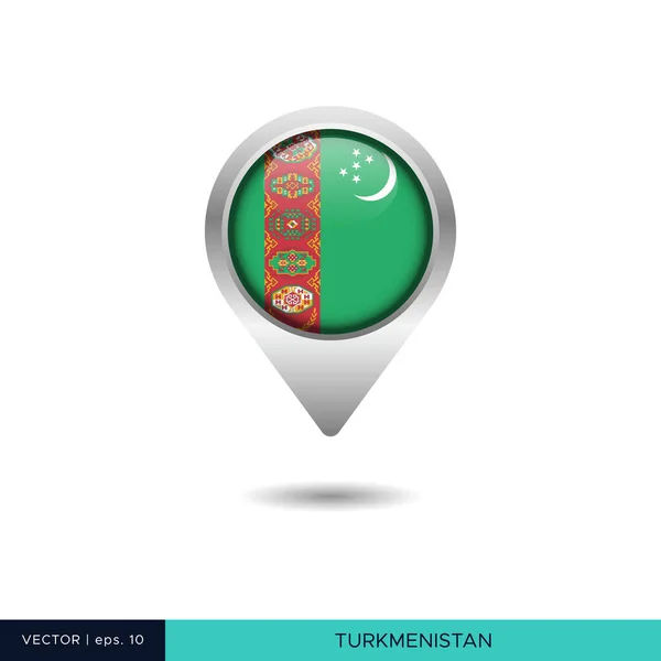 Turkmenistán Bandera Mapa Pin Vector Diseño Plantilla — Vector de stock