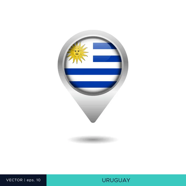 Uruguay Flagga Karta Stift Vektor Design Mall — Stock vektor