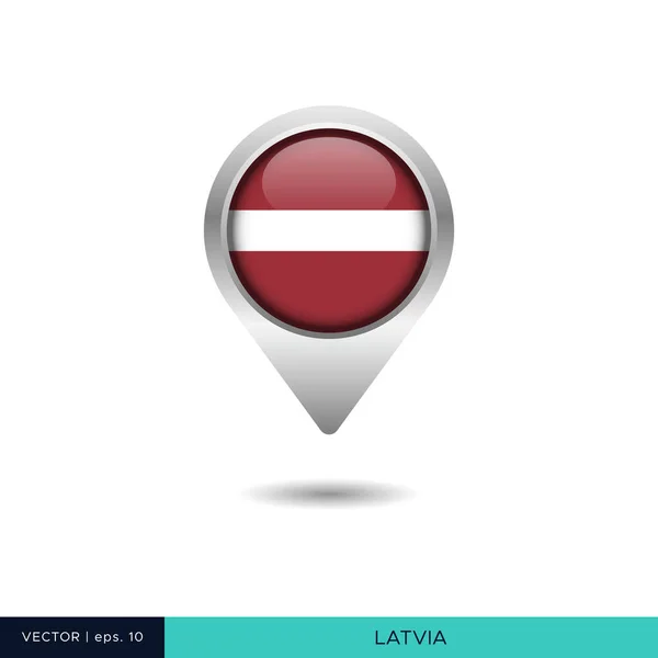 Lettland Flagge Karte Pin Vektor Design Vorlage — Stockvektor