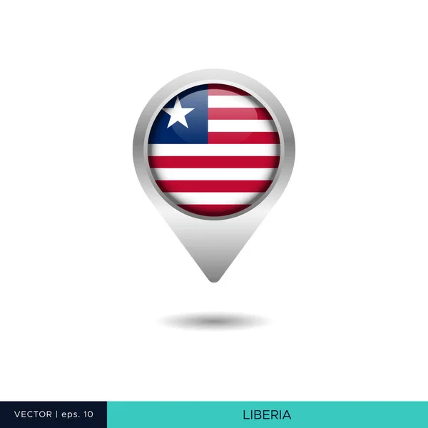 Liberia Flagge Karte Pin Vektor Design Vorlage — Stockvektor