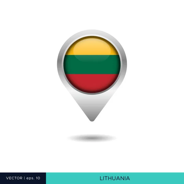 Litauen Flagge Karte Pin Vektor Design Vorlage — Stockvektor
