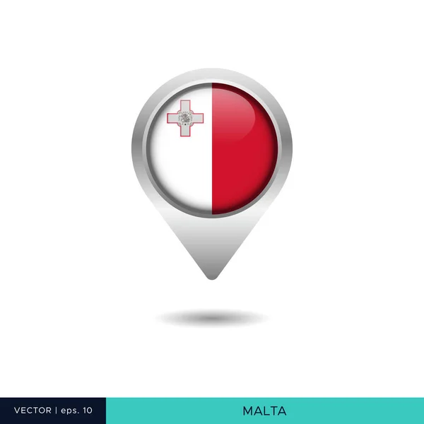 Malta Flagge Karte Pin Vektor Design Vorlage — Stockvektor