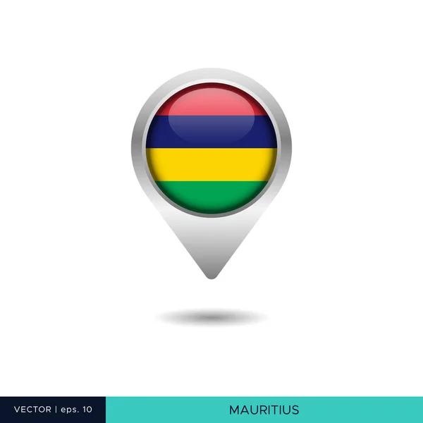 Mauritius Flagga Karta Stift Vektor Design Mall — Stock vektor