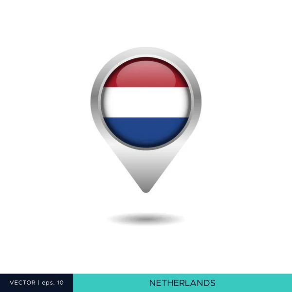 Países Bajos Bandera Mapa Pin Vector Diseño Plantilla — Vector de stock
