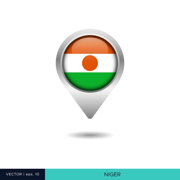 Niger Flagge Karte Pin Vektor Design Vorlage — Stockvektor