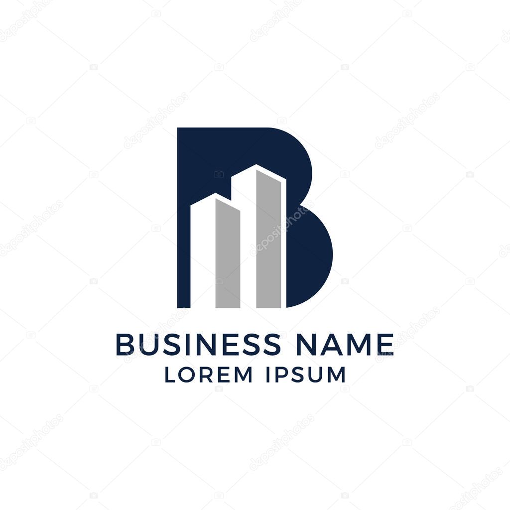 Initial Letter B With Building Logo Vector Design Template