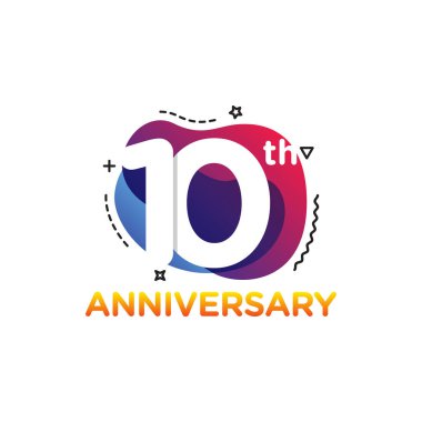 10. Yıldönümü Kutlama Simgesi Vektör Logosu Tasarım Şablonu. Sıvı Bayrak Biçimi