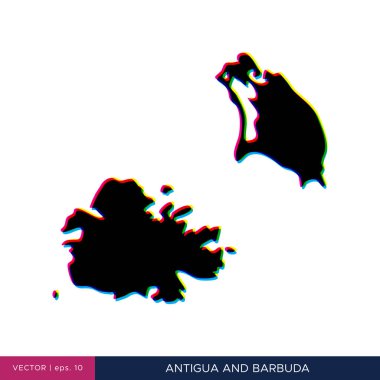 Antigua ve Barbuda 'nın sınır vektör tasarım şablonundaki çok renkli haritası