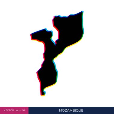 Sınır vektör tasarım şablonu üzerinde çok renkli Mozambik Haritası