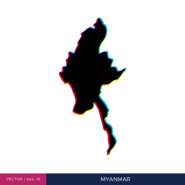 Sınır vektörü tasarım şablonunda Myanmar 'ın çok renkli haritası