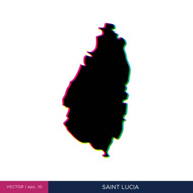 Saint Lucia 'nın sınır vektör tasarım şablonundaki çok renkli haritası