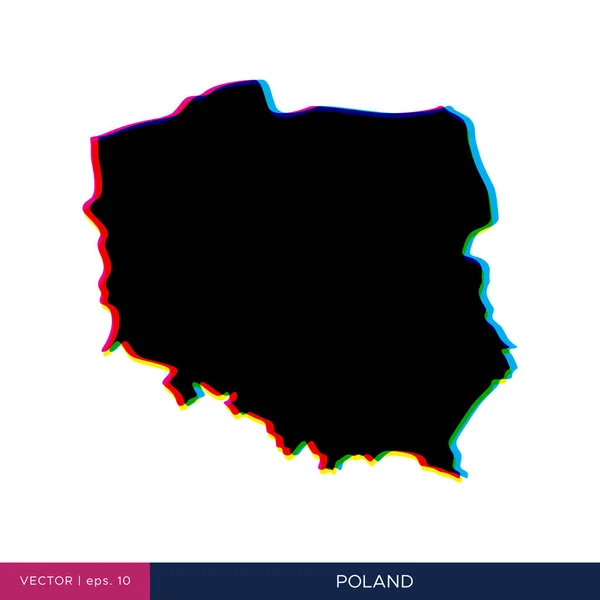 国境ベクトルデザインテンプレート上の多色スタイルでポーランドの地図 — ストックベクタ