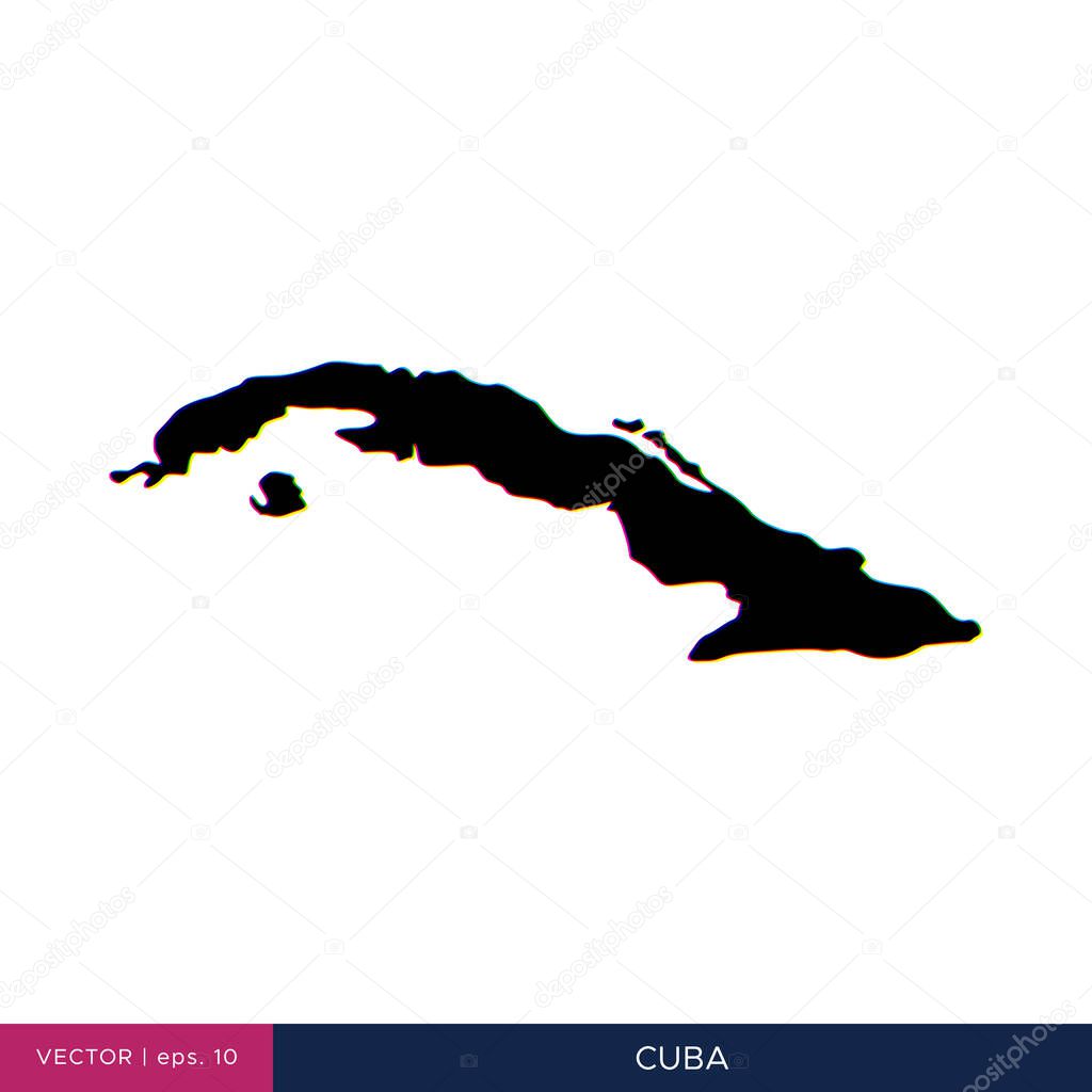 Map of Cuba in multicolor style on the border vector design template