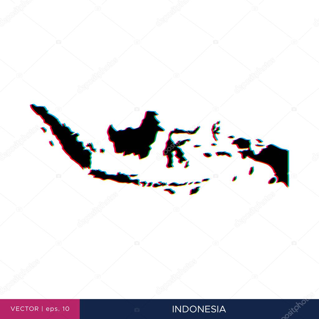Map of Indonesia in multicolor style on the border vector design template