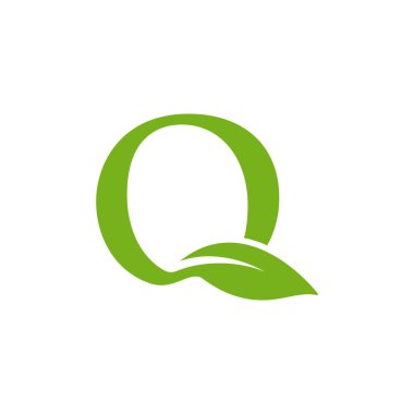 Yeşil yaprak logo vektör tasarım şablonu ile Q harfi parolası