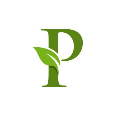 Yeşil yaprak logo tasarım şablonu ile P harfi paraftası