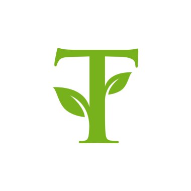 Yeşil yaprak logo vektör tasarım şablonu ile T harfi parolası