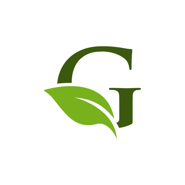 Litera Inicjał Zielonym Liściem Logo Wektor Wzór Projektu — Wektor stockowy