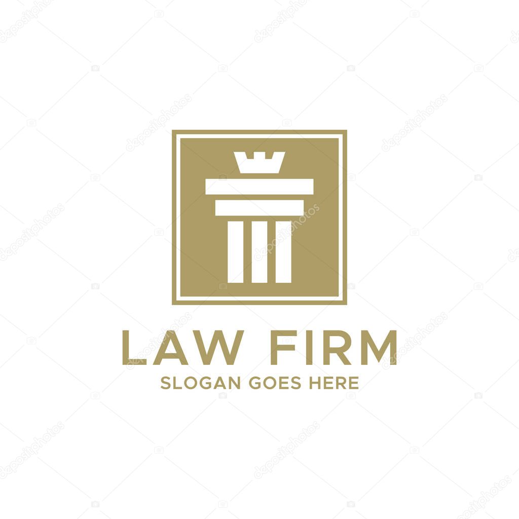 Law And Attorney Logo Design Template. Pillar and Crown Logo.