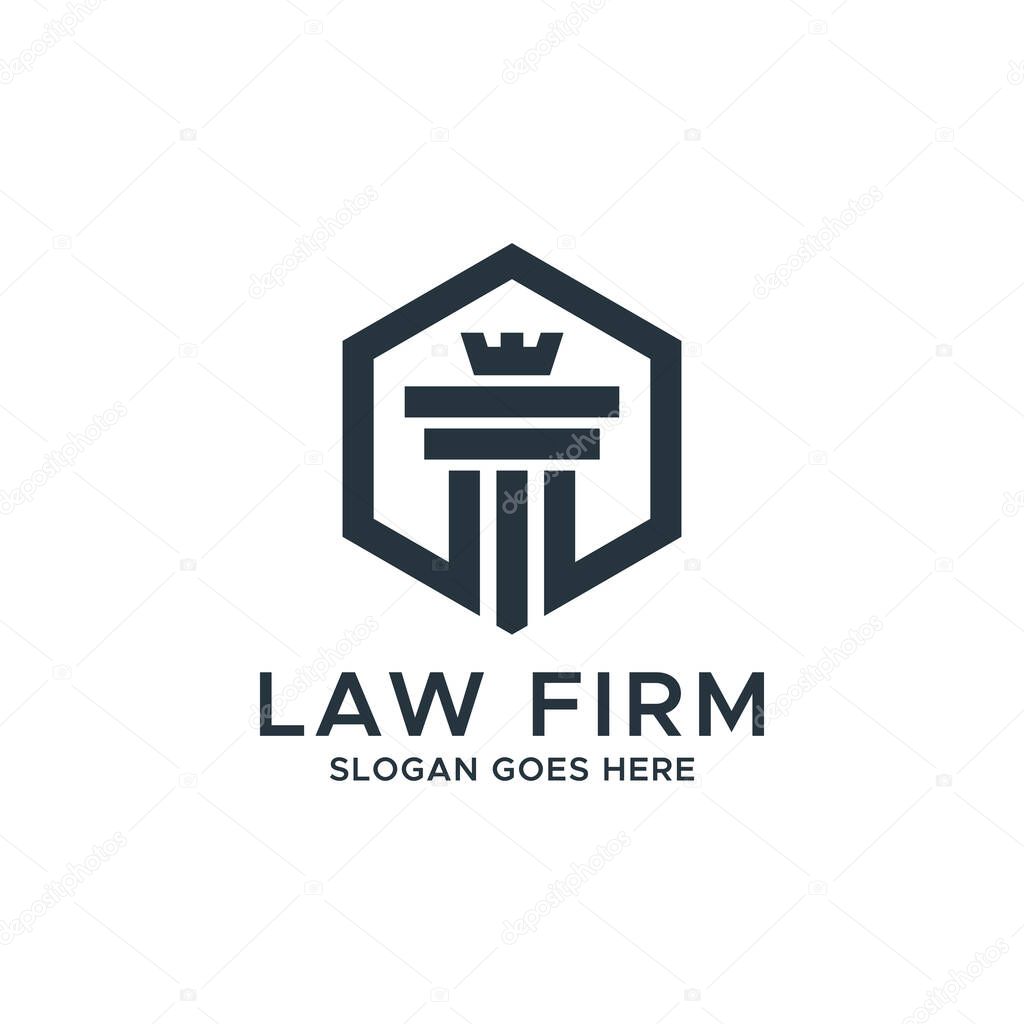 Law And Attorney Logo Design Template. Pillar and Crown Logo.