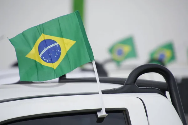Bandera Brasil Colgando Siendo Sacudida Por Viento — Foto de Stock