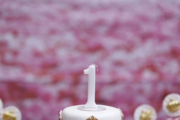 Vela Cumpleaños Celebración Año Niña Año Vela Color Rosa Primer — Foto de Stock