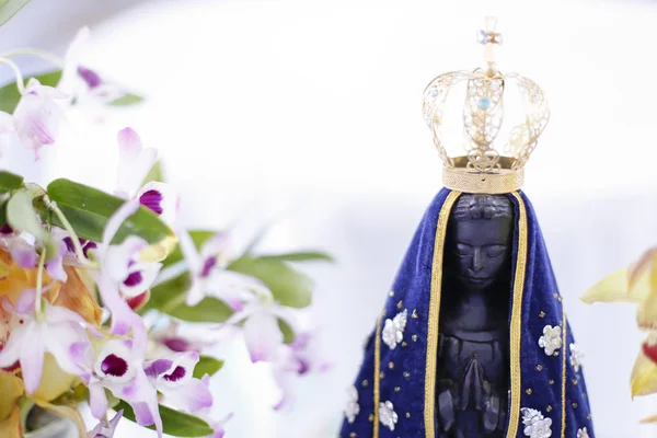 Aparecida Meryem, Tanrının annesi Katolik din, Brezilya, hamim görüntüsünü heykeli dekore edilmiş çiçekler ve orkide